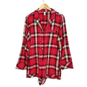VICTORIA SECRET Flannel Romper Pajama Red Plaid